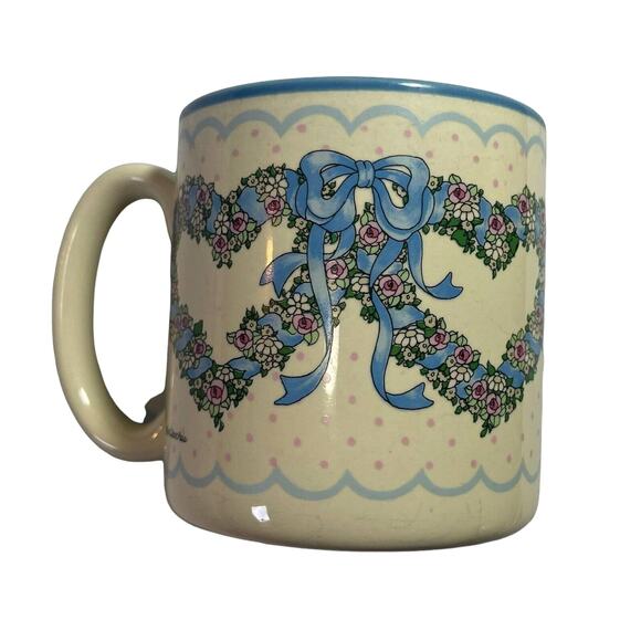 Two Blue Flower Floral Hearts Coffee Mug - Picture 1 of 5